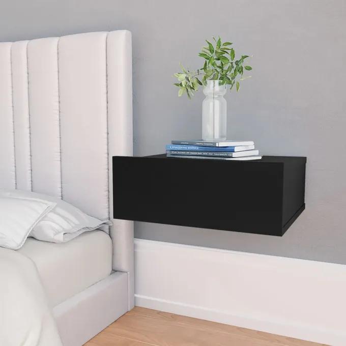Svävande sängbord svart 40x30x15 cm konstruerat trä