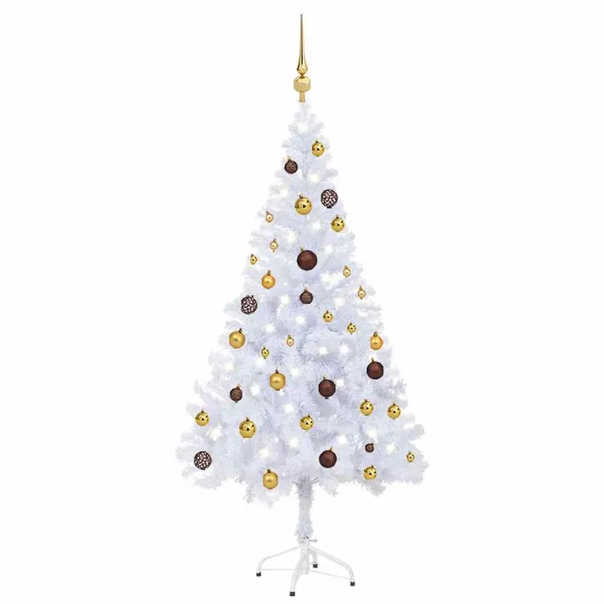 Plastgran med LED och julgranskulor 150 cm 380 grenar