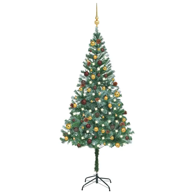 Plastgran med LED & julgranskulor & kottar 180 cm