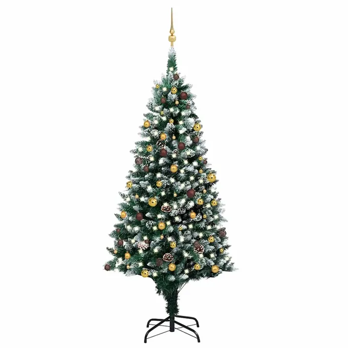 Plastgran med LED och kulor och kottar 240 cm