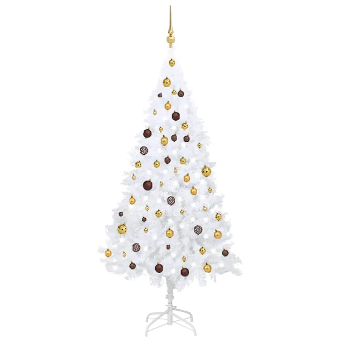 Plastgran med LED och julgranskulor vit 180 cm PVC