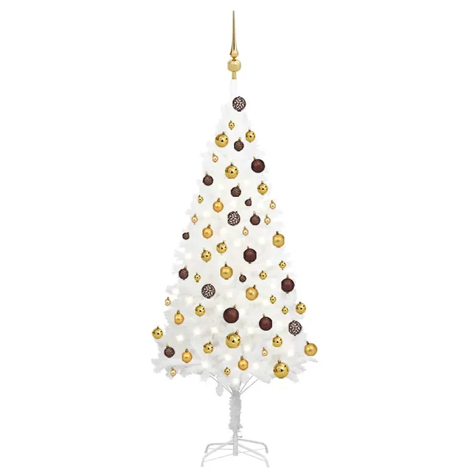 Plastgran med LED och kulor vit 120 cm