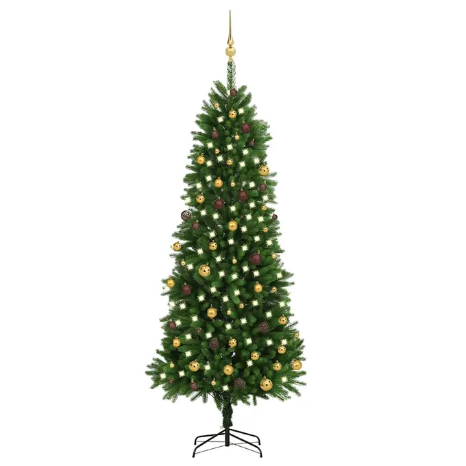 Plastgran med LED och julgranskulor 240 cm grön