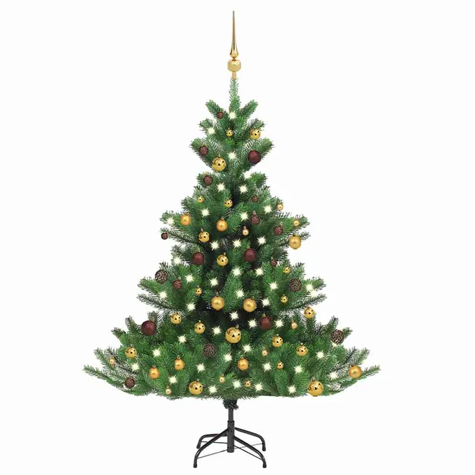 Konstgjord nordmannsgran med LED och julgranskulor grön 120 cm