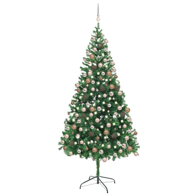 Plastgran med LED och julgranskulor 210 cm 910 grenar