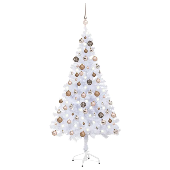 Plastgran med LED och julgranskulor 150 cm 380 grenar