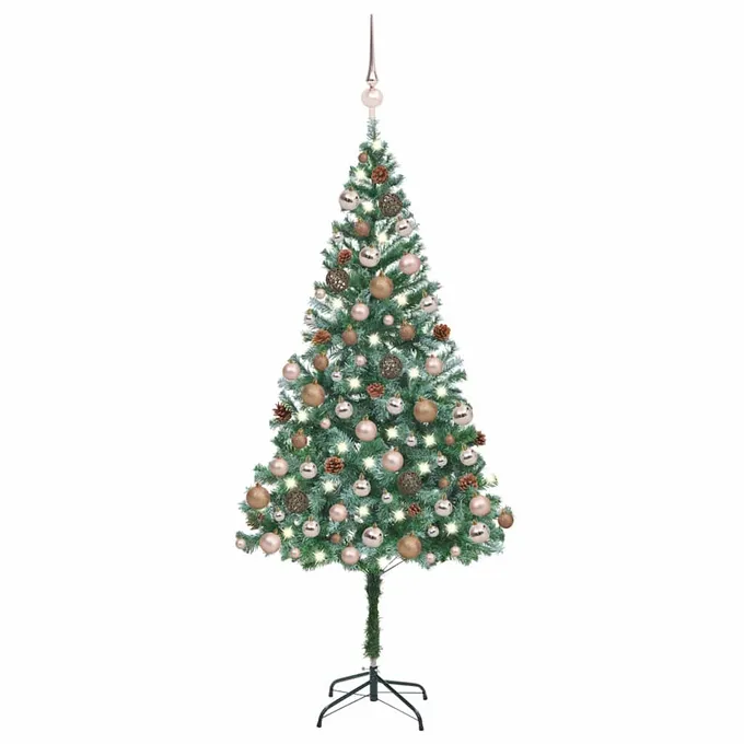 Plastgran med LED & julgranskulor & kottar guld 180 cm
