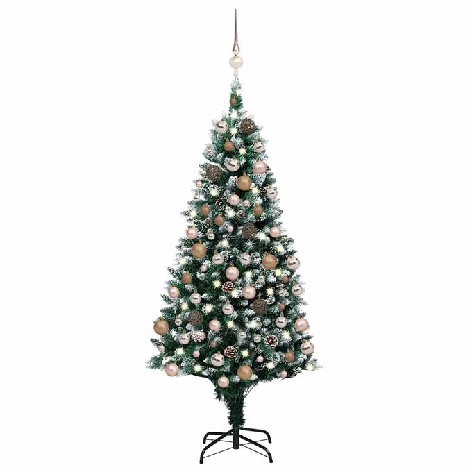 Plastgran med LED & julgranskulor & kottar 180 cm