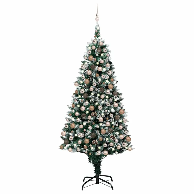 Plastgran med LED och kulor och kottar 240 cm