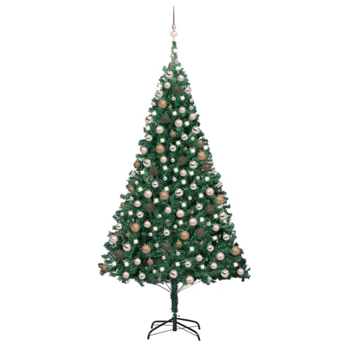 Plastgran med LED och julgranskulor grön 210 cm PVC 
