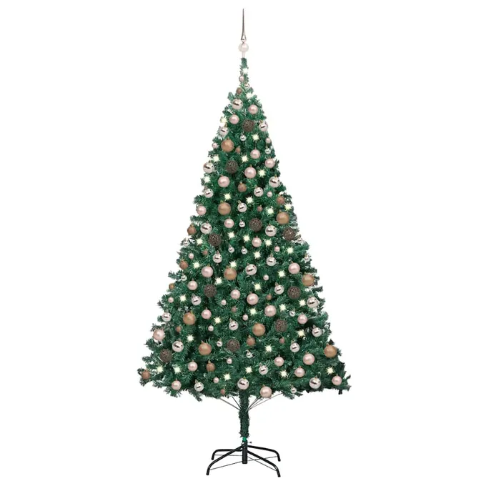 Plastgran med LED och julgranskulor grön 210 cm PVC
