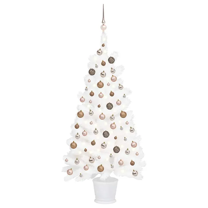 Plastgran med LED och julgranskulor vit 90 cm