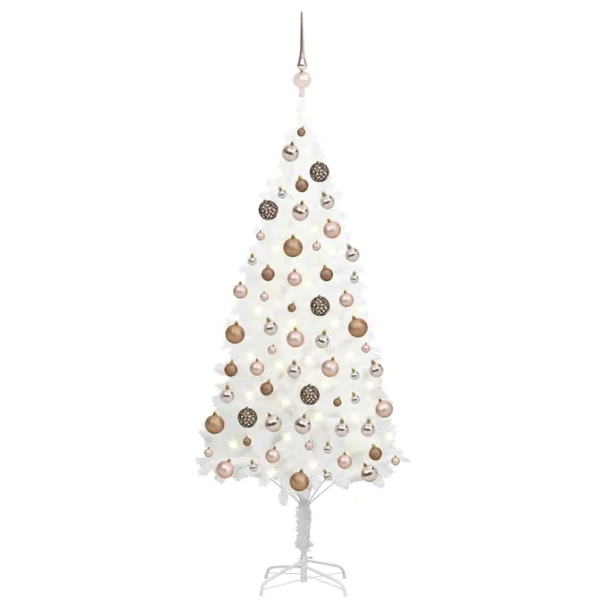 Plastgran med LED och kulor vit 120 cm