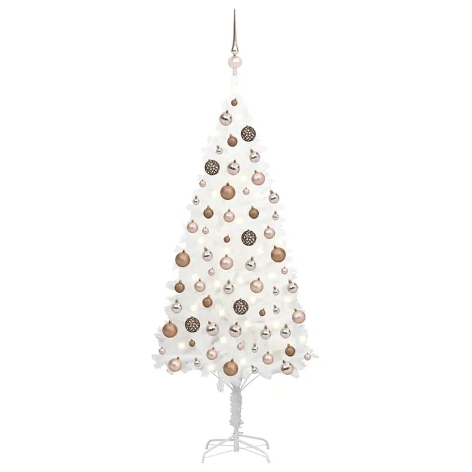 Plastgran med LED och kulor vit 150 cm