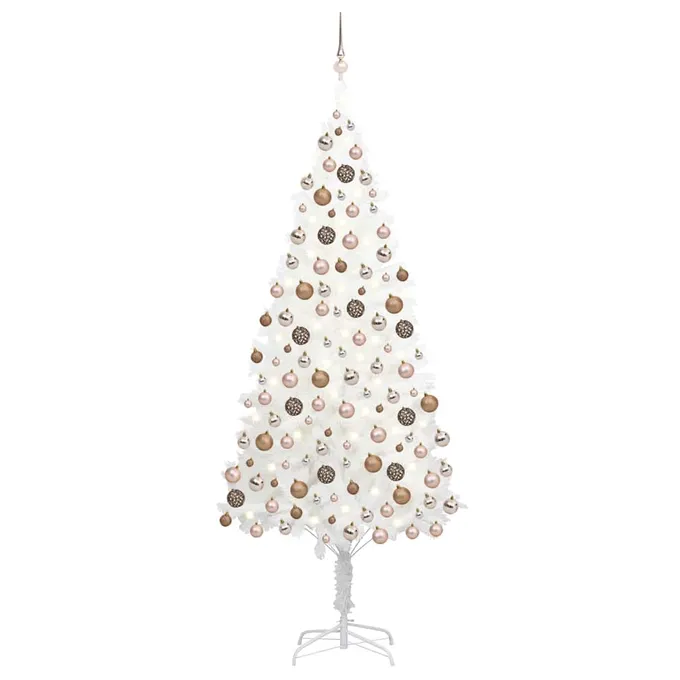 Plastgran med LED och kulor vit 210 cm