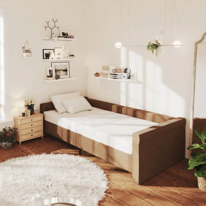 Dagbädd med USB brun tyg 90x200 cm