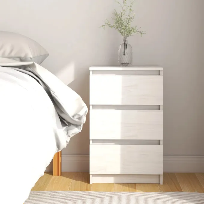 Sängbord vit 40x29,5x64 cm massiv furu