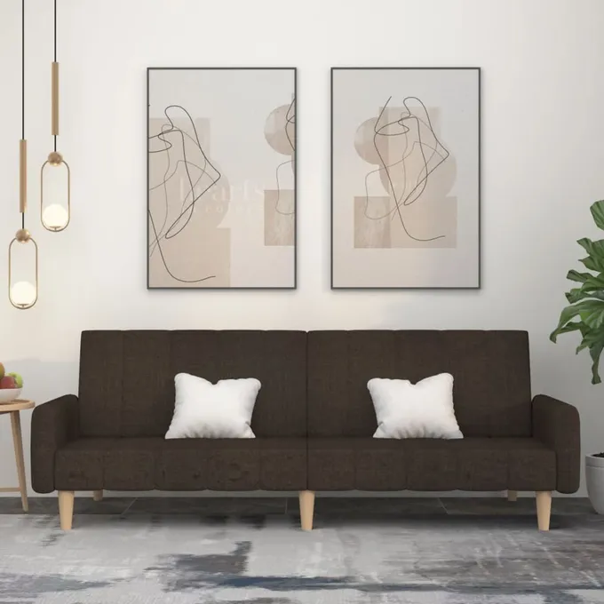 Bäddsoffa 2-sits mörkbrun tyg