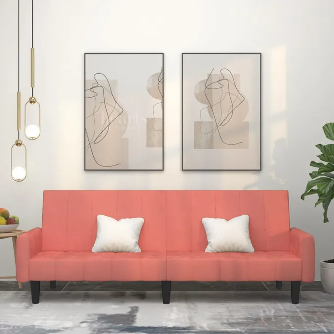 Bäddsoffa 2-sits rosa sammet