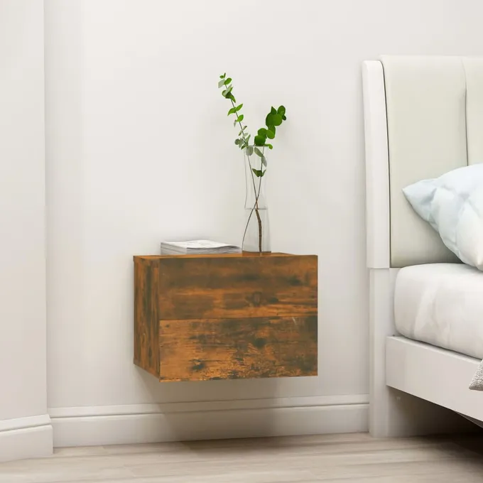 Sängbord rökfärgad ek 40x30x30 cm konstruerat trä