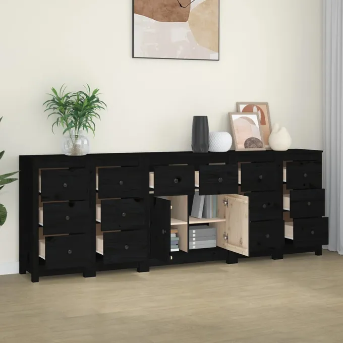 Skänk svart 230x35x80 cm massiv furu