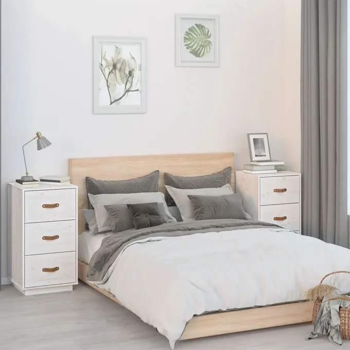 Sängbord 2 st vit 40x40x75 cm massiv furu
