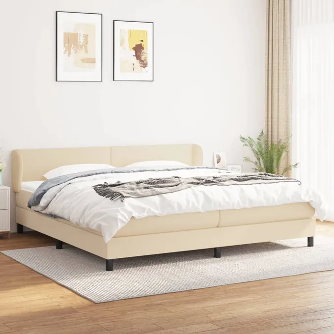 Ramsäng med madrass gräddvit 200x200 cm tyg