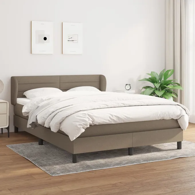 Ramsäng med madrass taupe 140x190 cm tyg