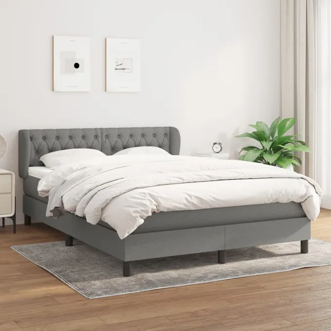 Ramsäng med madrass mörkgrå 140x190 cm tyg