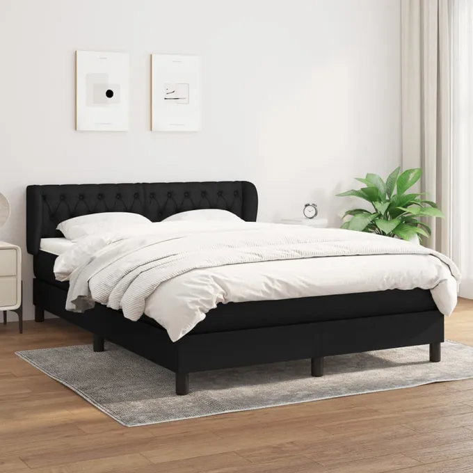 Ramsäng med madrass svart 140x190 cm tyg