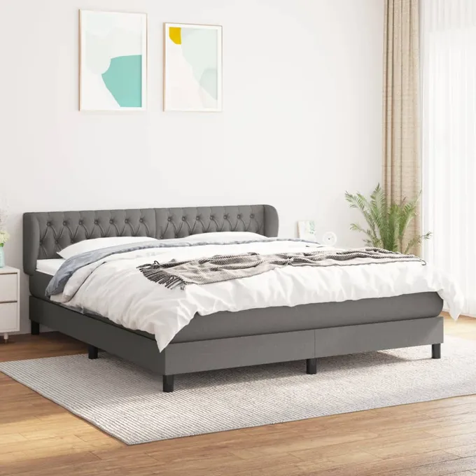 Ramsäng med madrass mörkgrå 180x200 cm tyg