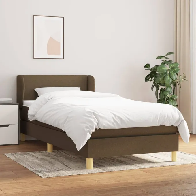 Ramsäng med madrass mörkbrun 90x190 cm tyg