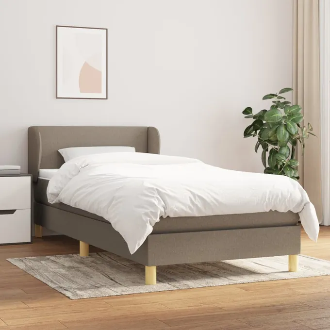 Ramsäng med madrass taupe 90x190 cm tyg