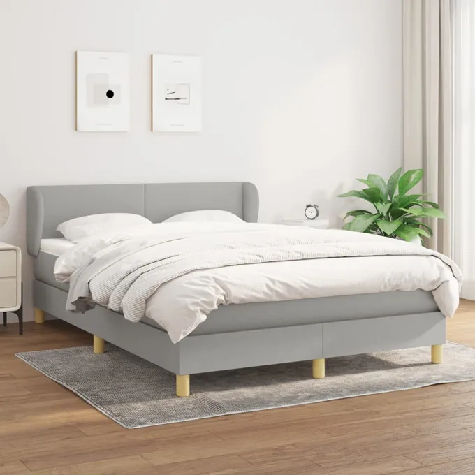 Ramsäng med madrass ljusgrå 140x190 cm tyg