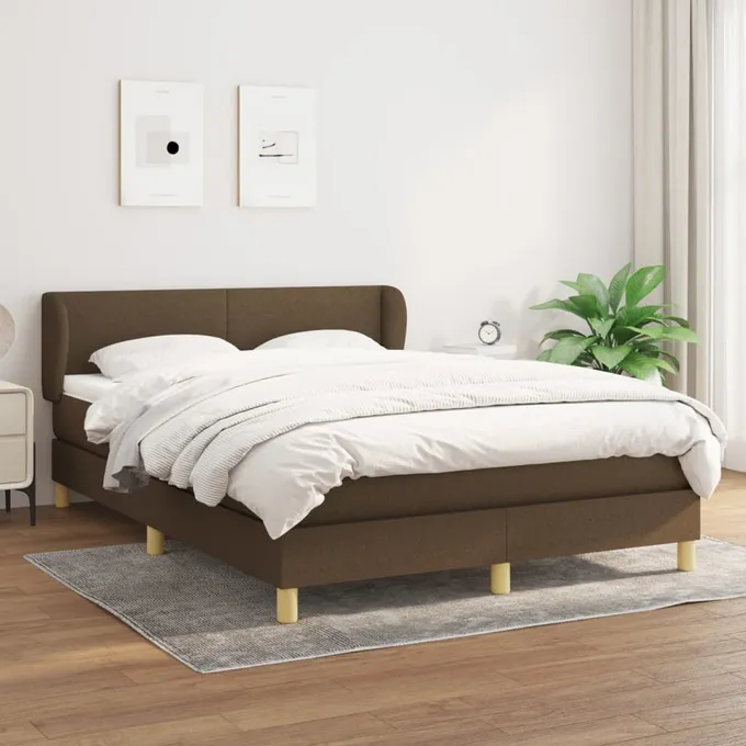 Ramsäng med madrass mörkbrun 140x190 cm tyg