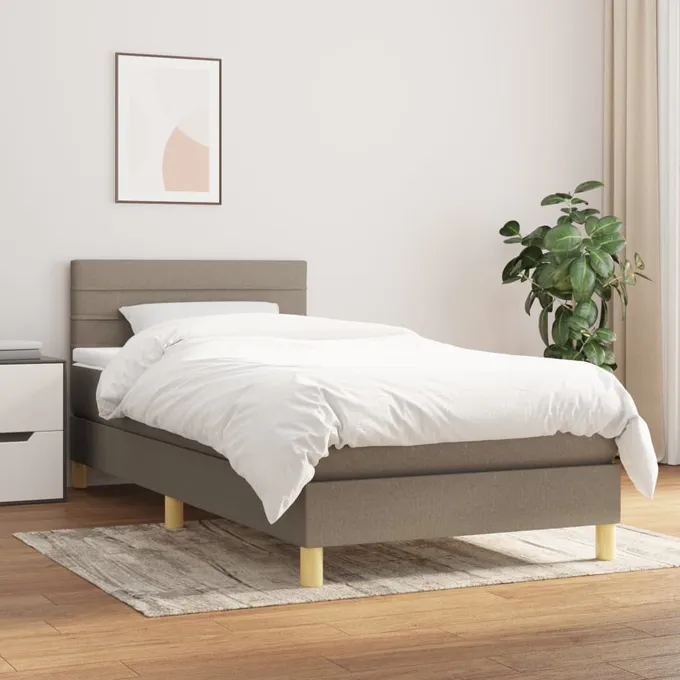 Ramsäng med madrass taupe 90x190 cm tyg