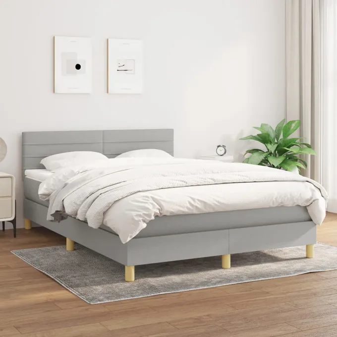 Ramsäng med madrass ljusgrå 140x190 cm tyg