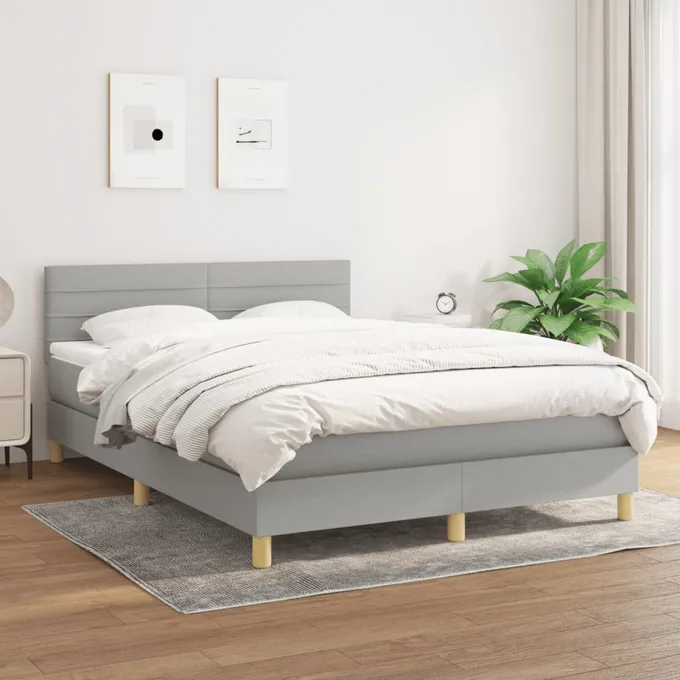 Ramsäng med madrass ljusgrå 140x200 cm tyg