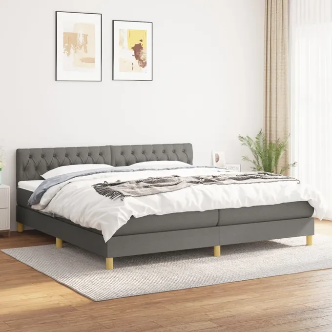 Ramsäng med madrass mörkgrå 200x200 cm tyg