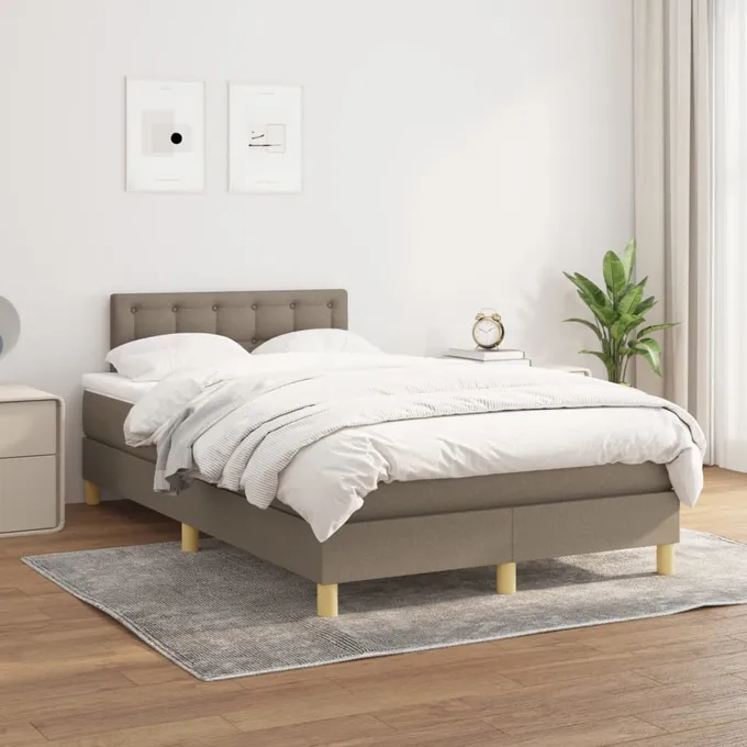 Ramsäng med madrass taupe 120x200 cm tyg