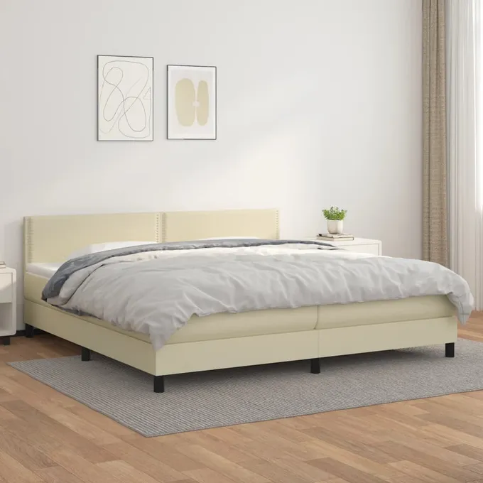 Ramsäng med madrass gräddvit 200x200 cm konstläder