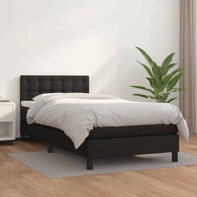 Ramsäng med madrass svart 90x190 cm konstläder