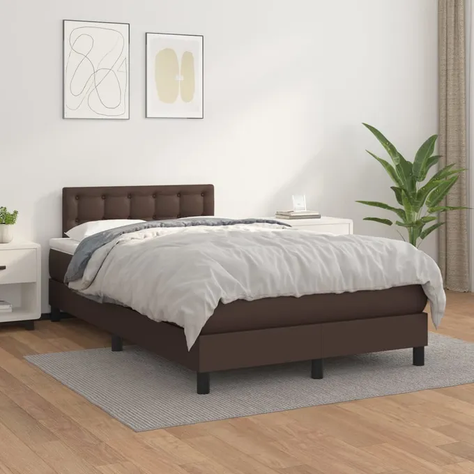 Ramsäng med madrass brun 120x200 cm konstläder