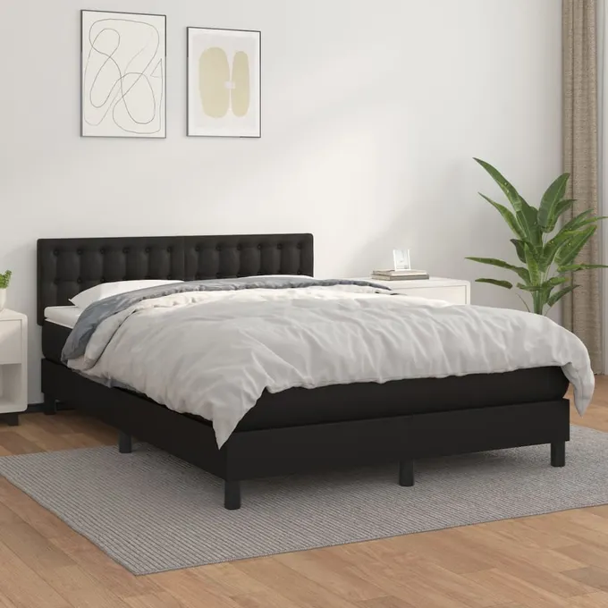 Ramsäng med madrass svart 140x190 cm konstläder