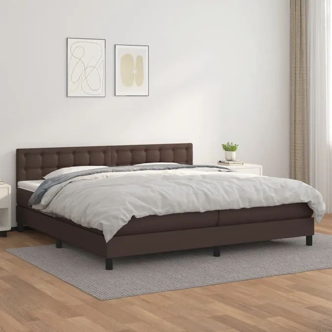 Ramsäng med madrass brun 200x200 cm konstläder