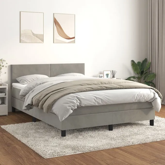 Ramsäng med madrass ljusgrå 140x200 cm sammet