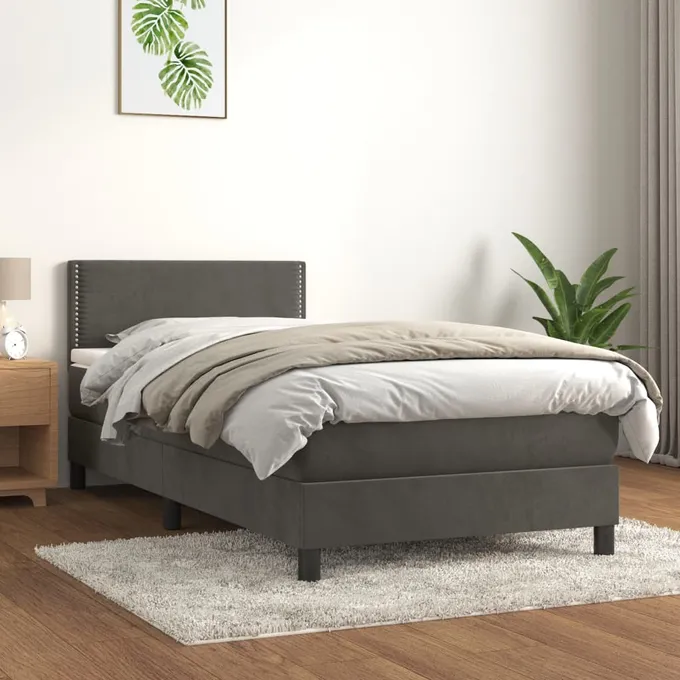 Ramsäng med madrass mörkgrå 80x200 cm sammet