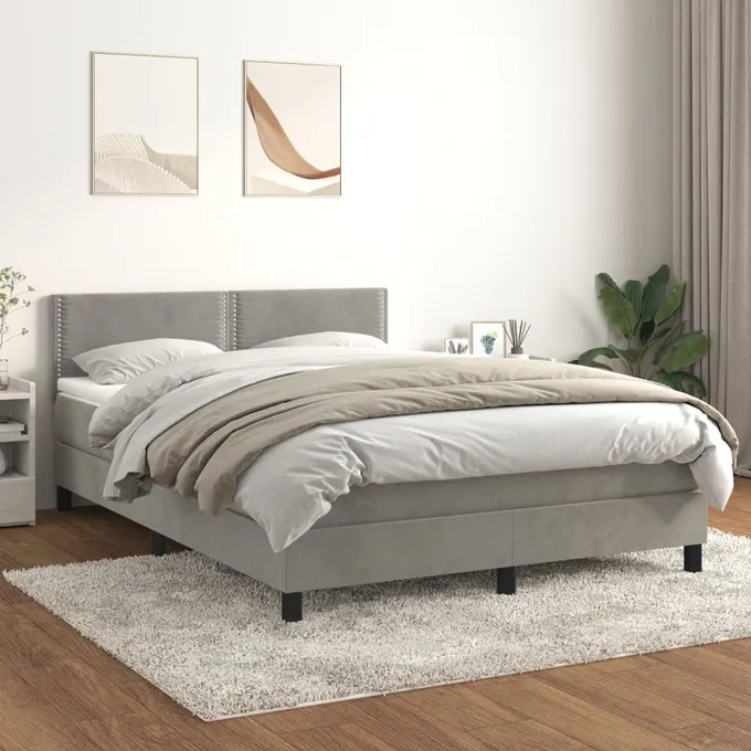 Ramsäng med madrass ljusgrå 140x200 cm sammet