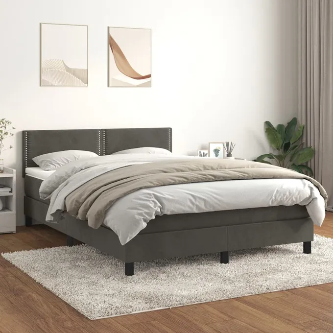 Ramsäng med madrass mörkgrå 140x200 cm sammet