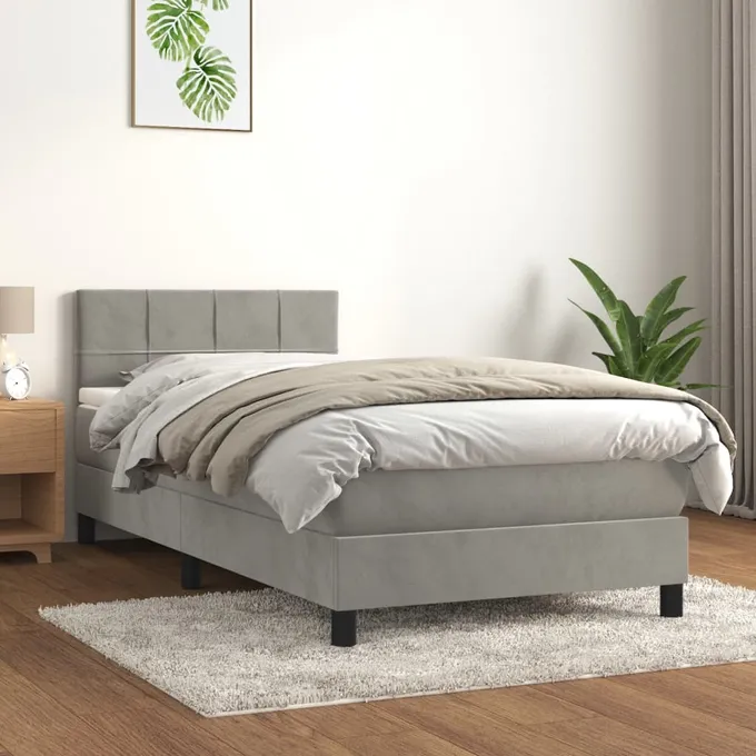 Ramsäng med madrass ljusgrå 100x200 cm sammet